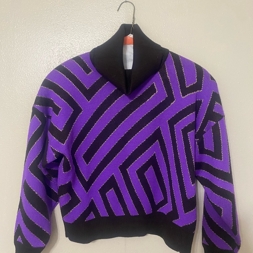 Vintage St. John Purple and Chocolate Brown Geometric Sweater